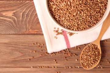 raw buckwheat on a colored background.