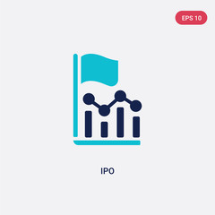 two color ipo vector icon from crowdfunding concept. isolated blue ipo vector sign symbol can be use for web, mobile and logo. eps 10