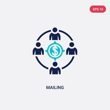 two color mailing vector icon from crowdfunding concept. isolated blue mailing vector sign symbol can be use for web, mobile and logo. eps 10