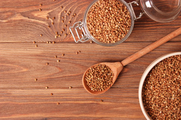 raw buckwheat on a colored background.