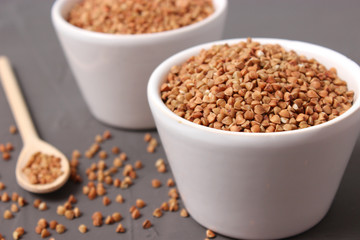 raw buckwheat on a colored background.