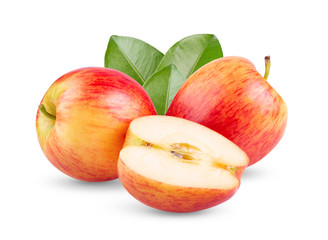 Fresh red apple with leaf isolated on white background. full depth of field