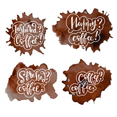 Set of vector coffee splashes with quotes about coffee