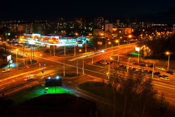 illuminated intersection of the road in the city at night