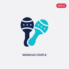 two color maracas couple vector icon from culture concept. isolated blue maracas couple vector sign symbol can be use for web, mobile and logo. eps 10