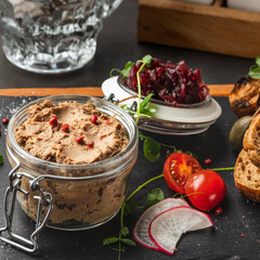 Liver pate with onions in a  bowl.