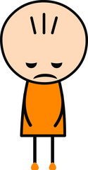 Vector illustration of a sad cartoon bows down (facing down) while standing. Concept of frustration, depression, heart break, break up, failure.