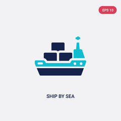 two color ship by sea vector icon from delivery and logistics concept. isolated blue ship by sea vector sign symbol can be use for web, mobile and logo. eps 10