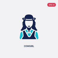two color cowgirl vector icon from desert concept. isolated blue cowgirl vector sign symbol can be use for web, mobile and logo. eps 10