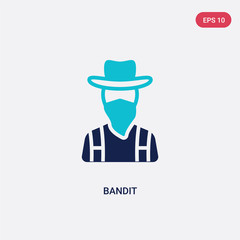 two color bandit vector icon from wild west concept. isolated blue bandit vector sign symbol can be use for web, mobile and logo. eps 10