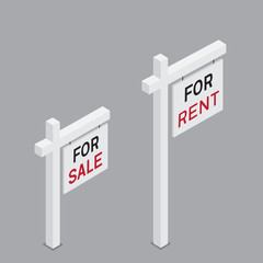 for rent and sale isometric sign
