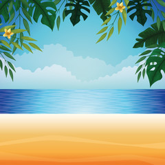Fototapeta na wymiar Beach and summer view scenery cartoon