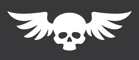 Vector skull with wings. Icon on black background