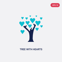 two color tree with hearts vector icon from ecology concept. isolated blue tree with hearts vector sign symbol can be use for web, mobile and logo. eps 10