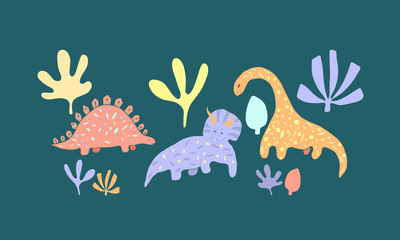 Dinosaur cartoon vector set. Dino flat handdrawn clipart. Prehistoric animals. Isolated cartoon illustration for kids game, book, t-shirt © Aleksandra