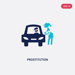 two color prostitution vector icon from ecology and environment concept. isolated blue prostitution vector sign symbol can be use for web, mobile and logo. eps 10