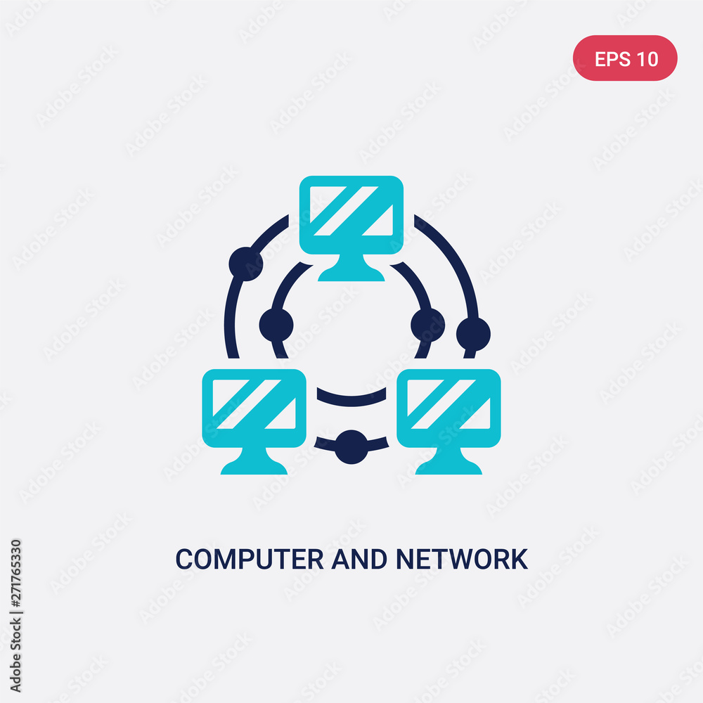 Poster two color computer and network vector icon from education concept. isolated blue computer and networ