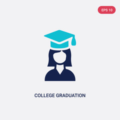 two color college graduation vector icon from education concept. isolated blue college graduation vector sign symbol can be use for web, mobile and logo. eps 10