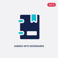 two color agenda with bookmarks vector icon from education concept. isolated blue agenda with bookmarks vector sign symbol can be use for web, mobile and logo. eps 10