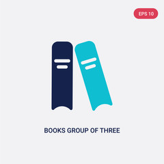 two color books group of three from side view vector icon from education concept. isolated blue books group of three from side view vector sign symbol can be use for web, mobile and logo. eps 10