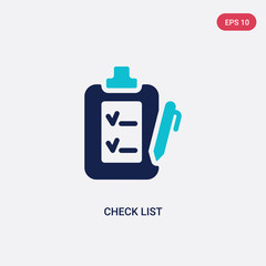 two color check list vector icon from education concept. isolated blue check list vector sign symbol can be use for web, mobile and logo. eps 10