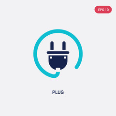 two color plug vector icon from electrian connections concept. isolated blue plug vector sign symbol can be use for web, mobile and logo. eps 10