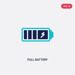 two color full battery vector icon from electronic stuff fill concept. isolated blue full battery vector sign symbol can be use for web, mobile and logo. eps 10