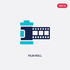 two color film roll vector icon from electronic stuff fill concept. isolated blue film roll vector sign symbol can be use for web, mobile and logo. eps 10