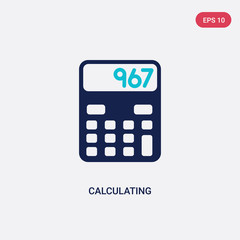 two color calculating vector icon from electronic stuff fill concept. isolated blue calculating vector sign symbol can be use for web, mobile and logo. eps 10