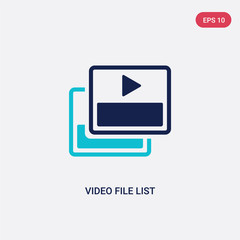 two color video file list vector icon from electronic stuff fill concept. isolated blue video file list vector sign symbol can be use for web, mobile and logo. eps 10