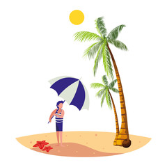 young boy on the beach summer scene