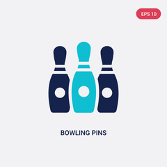 two color bowling pins vector icon from entertainment and arcade concept. isolated blue bowling pins vector sign symbol can be use for web, mobile and logo. eps 10