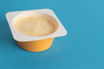 custard packed in plastic container