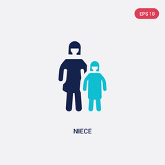 two color niece vector icon from family relations concept. isolated blue niece vector sign symbol can be use for web, mobile and logo. eps 10