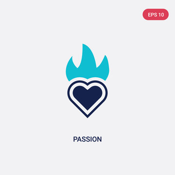 Two Color Passion Vector Icon From Ethics Concept. Isolated Blue Passion Vector Sign Symbol Can Be Use For Web, Mobile And Logo. Eps 10