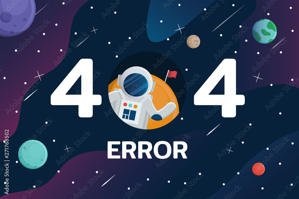 Poster 404 error with astronaut and planet in space background