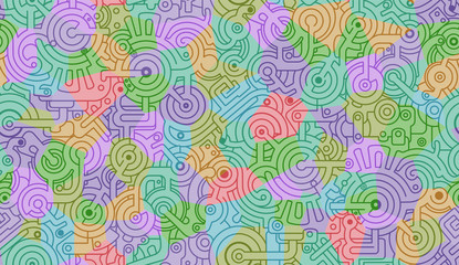 Mechanical seamless vector background pattern . Blue, Yellow, green, purple colors