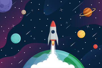 Rocket fly to galaxy,exploring space  background,vector