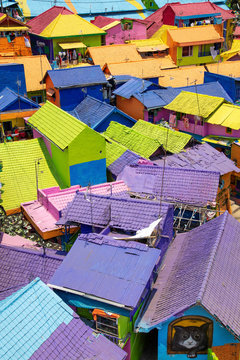 The brightly painted Warna-warni kampong or shanty town (slum), Malang, Java, Indonesia