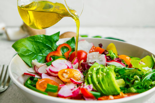 Healthy vegetables salad with oilive oil