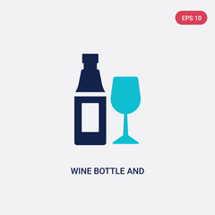 two color wine bottle and glass vector icon from food concept. isolated blue wine bottle and glass vector sign symbol can be use for web, mobile and logo. eps 10