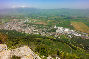 Snowy Mount Hermon over Hula Valley, Golan Heights, Israel