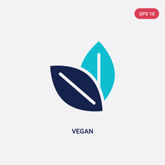 two color vegan vector icon from food concept. isolated blue vegan vector sign symbol can be use for web, mobile and logo. eps 10