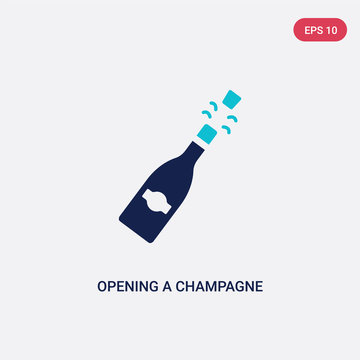 two color opening a champagne bottle vector icon from food concept. isolated blue opening a champagne bottle vector sign symbol can be use for web, mobile and logo. eps 10