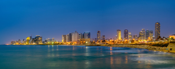 Fototapeta premium Sunset view of of Tel Aviv coastline, Israel.
