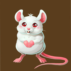The cute white mouse on brown background