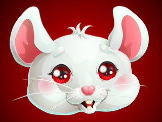 Cute white mouse head on dark red