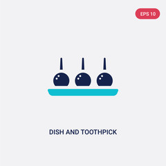 two color dish and toothpick vector icon from food concept. isolated blue dish and toothpick vector sign symbol can be use for web, mobile and logo. eps 10