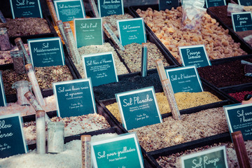 Various spices on farmer market in Monaco.