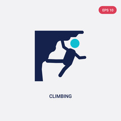 two color climbing vector icon from free time concept. isolated blue climbing vector sign symbol can be use for web, mobile and logo. eps 10